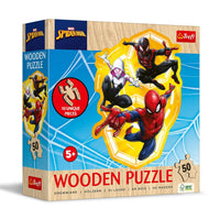 Trefl – Wooden puzzles: Marvel Spiderman, Spider-Man ready for the action - 50 pieces, Shaped puzzle Wooden Puzzle