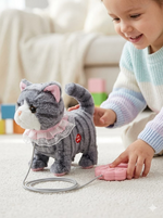 Plush Grey Cat with Leash