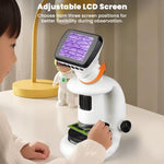 Child using an electronic microscope with LCD screen