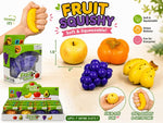Fruit squishy fidget toy in banana, apple, grapes, persimmon designs