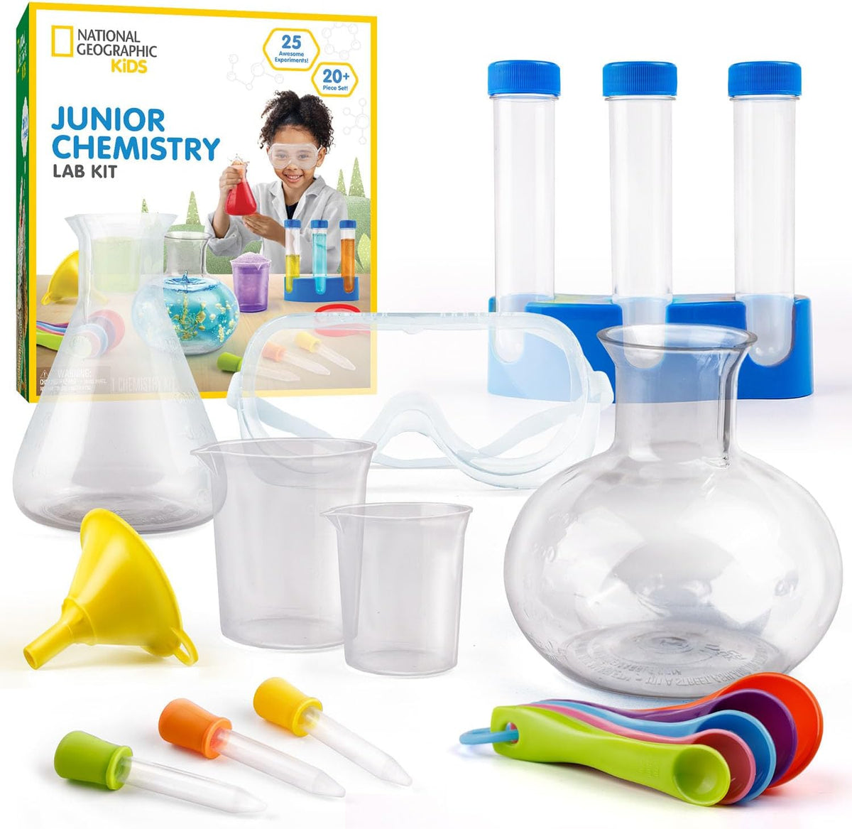 Blue Marble Junior Chemistry Lab Kit box showing 25 experiments and 20+ pieces