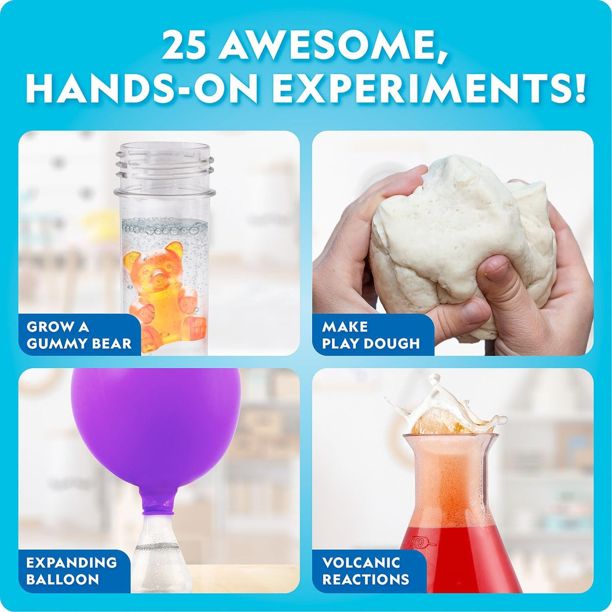 Included lab tools: beakers, test tubes, goggles, droppers and more