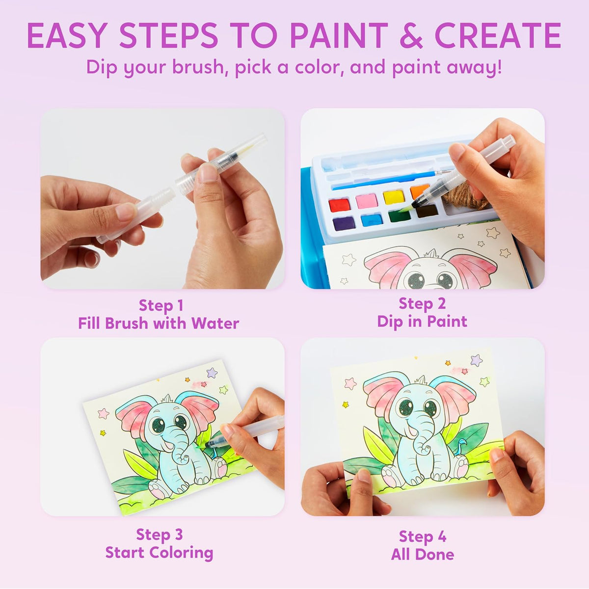 Klever Kits Glow-in-the-Dark Watercolor Animal Coloring Set