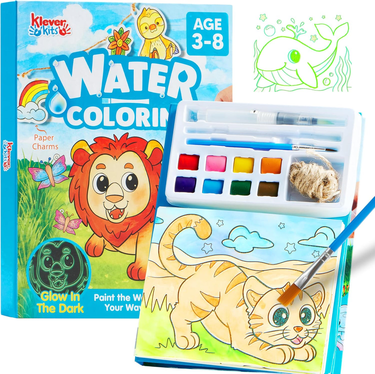 Klever Kits glow-in-the-dark watercolor animal coloring set