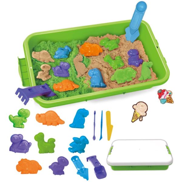Two-colour kinetic sand with animal moulds and tools