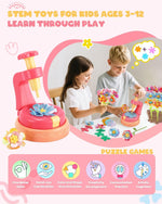 Flower craft kit with flower-making tool, pieces, vase, cord and booklet