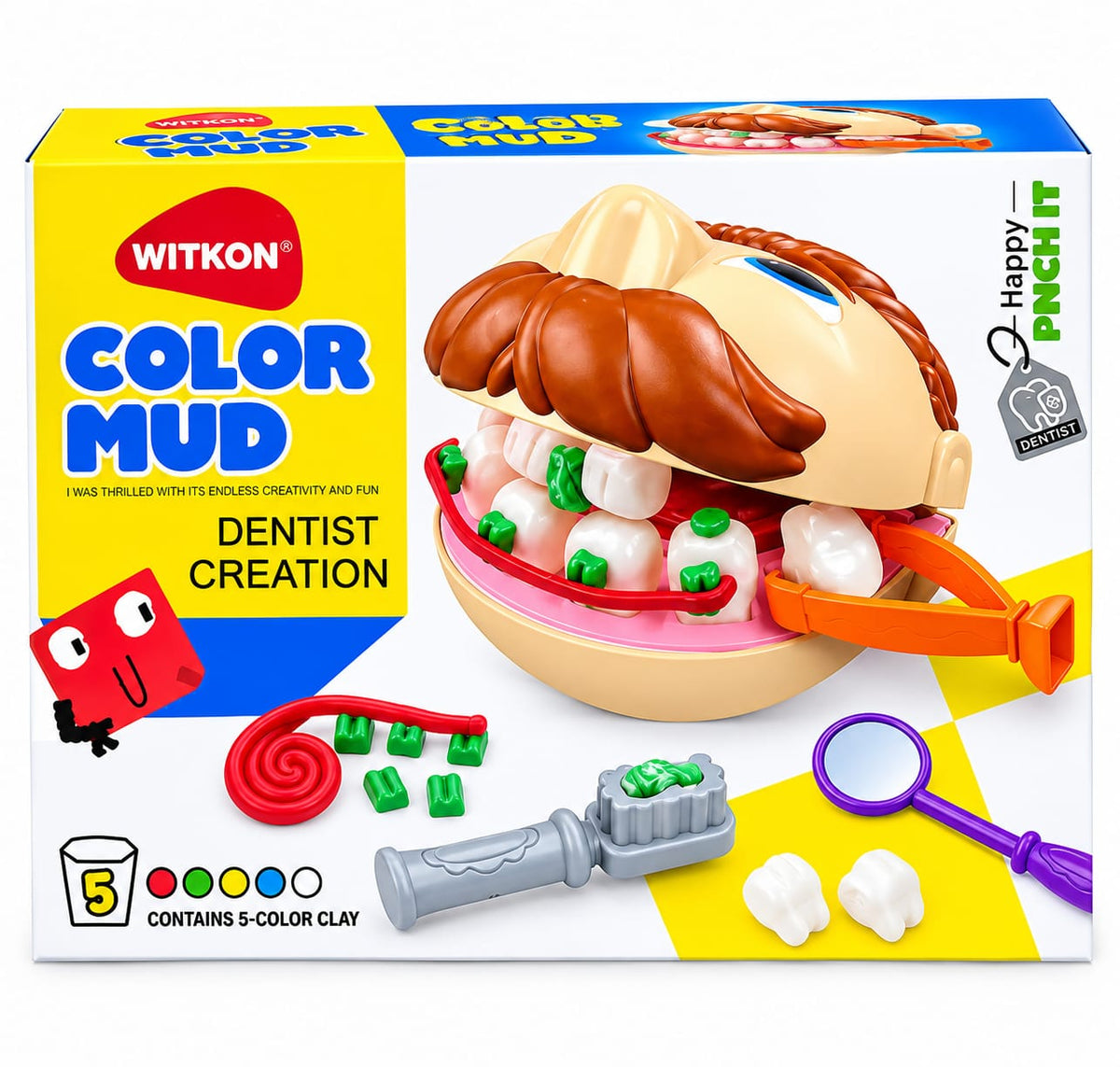 Dentist modeling clay play set with five colors and dental tools