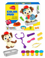 Five tubs of colored modeling clay and pet-care play accessories