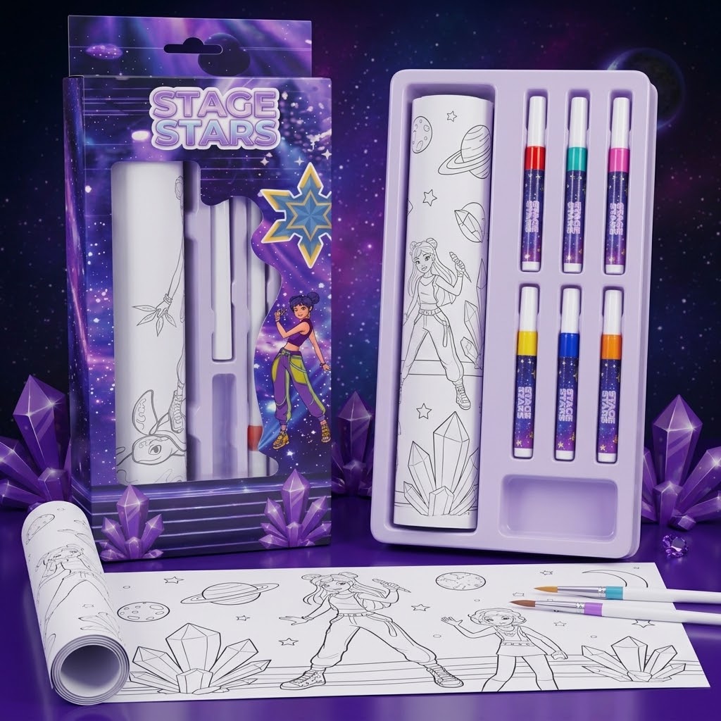 Coloring Paper Roll Set with Markers and Measuring Tape