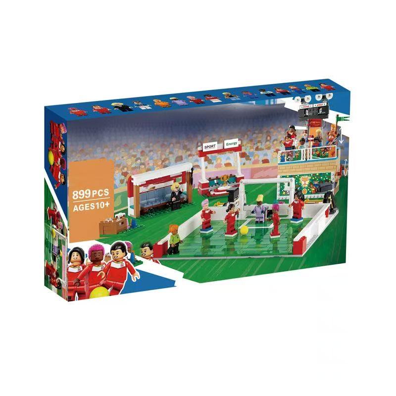 Football stadium model building set with a playable pitch