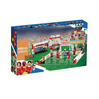 Football stadium model building set with a playable pitch