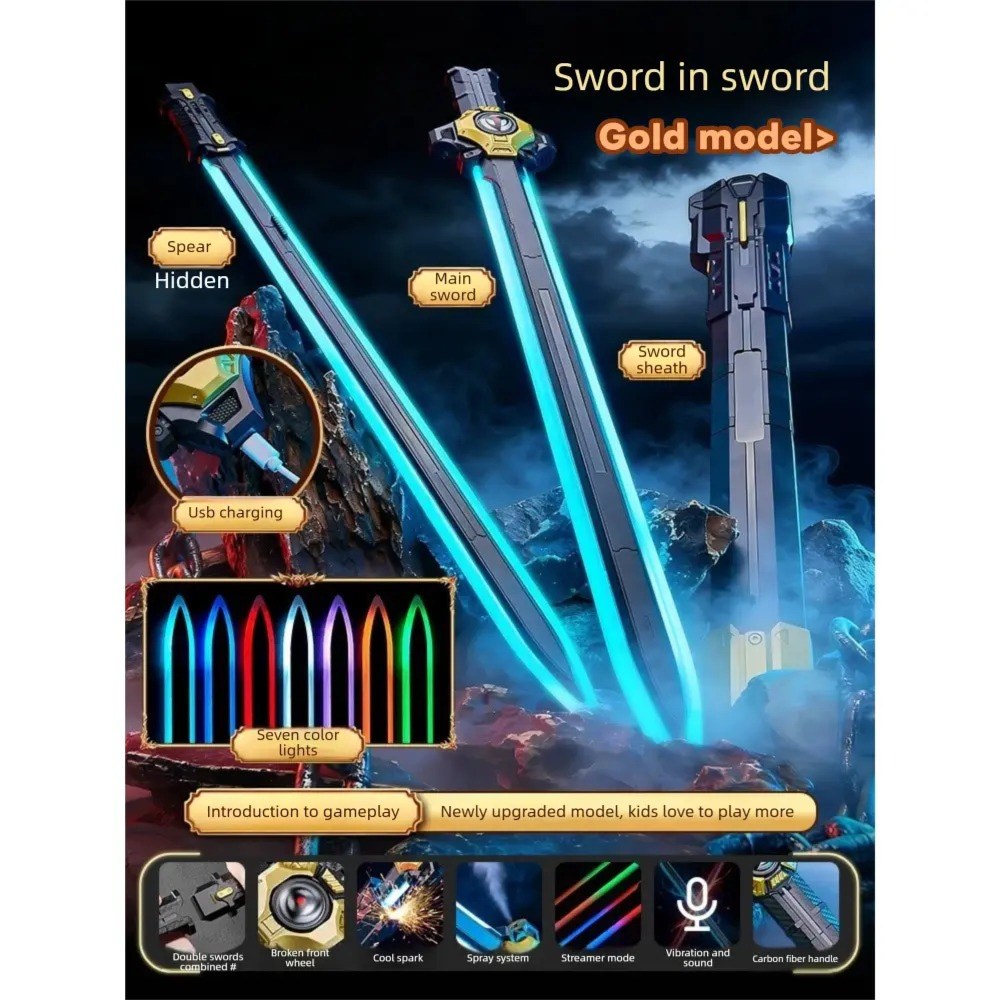 LED Toy Sword with Hidden Inner Sword and Shield