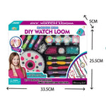 Watch faces, colored thread, beads and braiding tools in the DIY Watch Loom kit