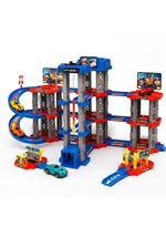 Spiral ramp and connected tracks in the parking garage set