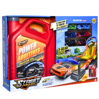 Gravity race track set with six die-cast cars