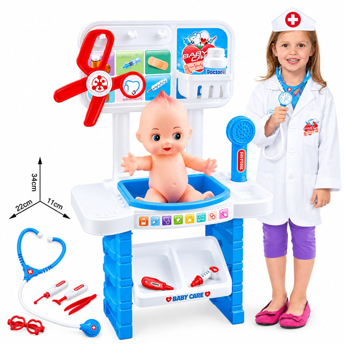 25-piece doctor playset with baby doll and medical-play tools