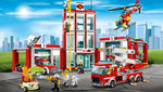 Fire station, fire truck, and helicopter building models