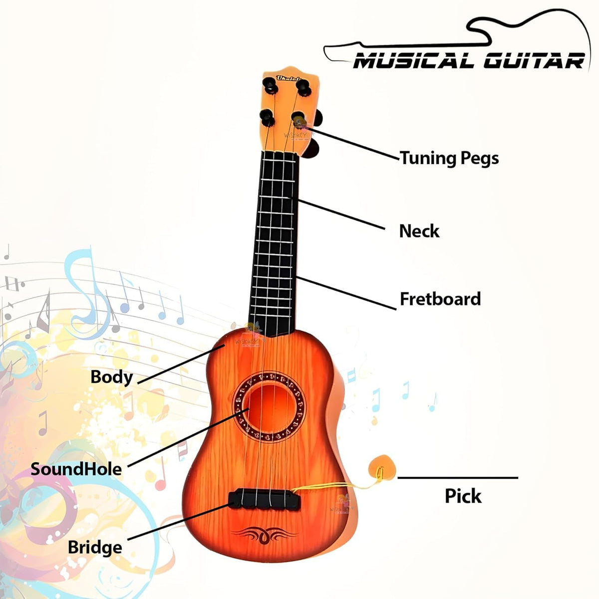 ABS body and rounded edges on the children's guitar