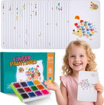 Finger painting and coloring set with 12 colors and 30 cards