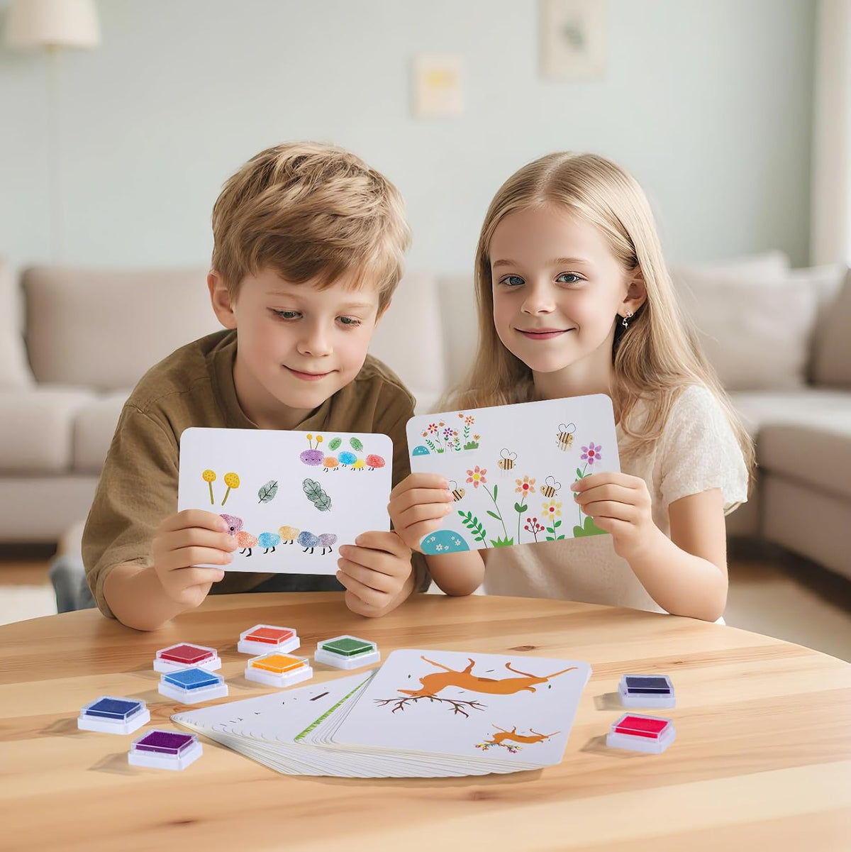 Finger Painting & Coloring Set, 12 Colors, 30 Cards