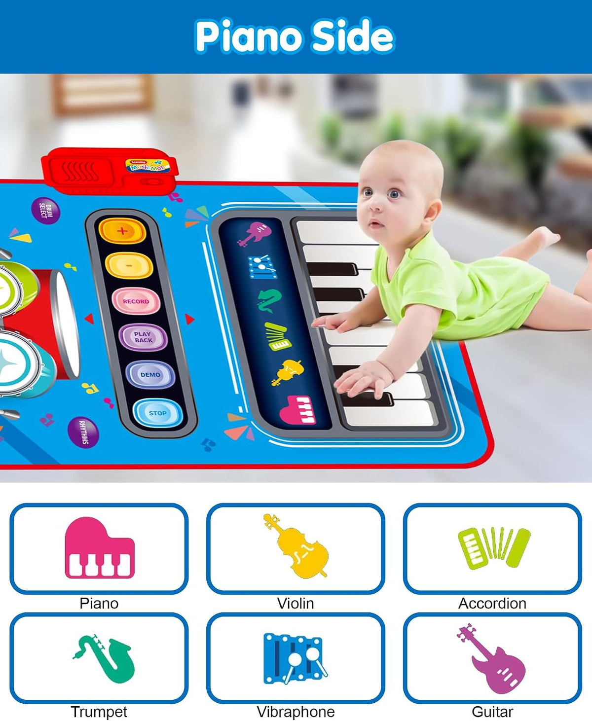 Foldable piano and drum mat with microphone