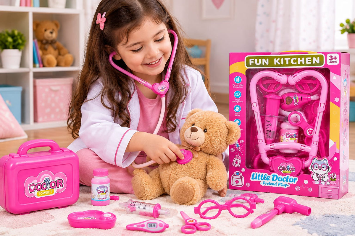 Medical play items included in the doctor role-play set