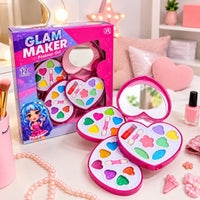 Kids makeup set with heart-shaped compacts and mirror