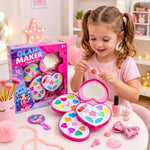 12-Color Kids Makeup Set with Heart-Shaped Mirror