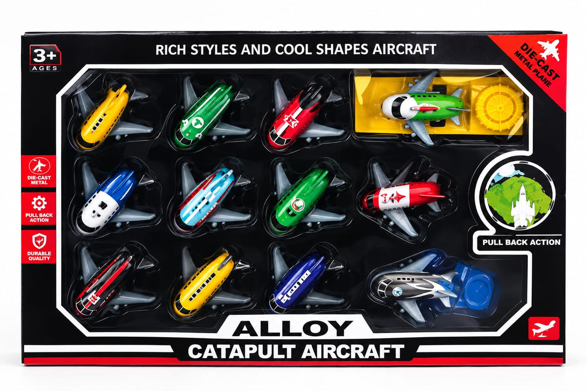 Die-cast toy aircraft with launch platform