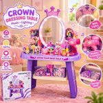 Purple crown-shaped dressing table play set with mirror and storage shelf