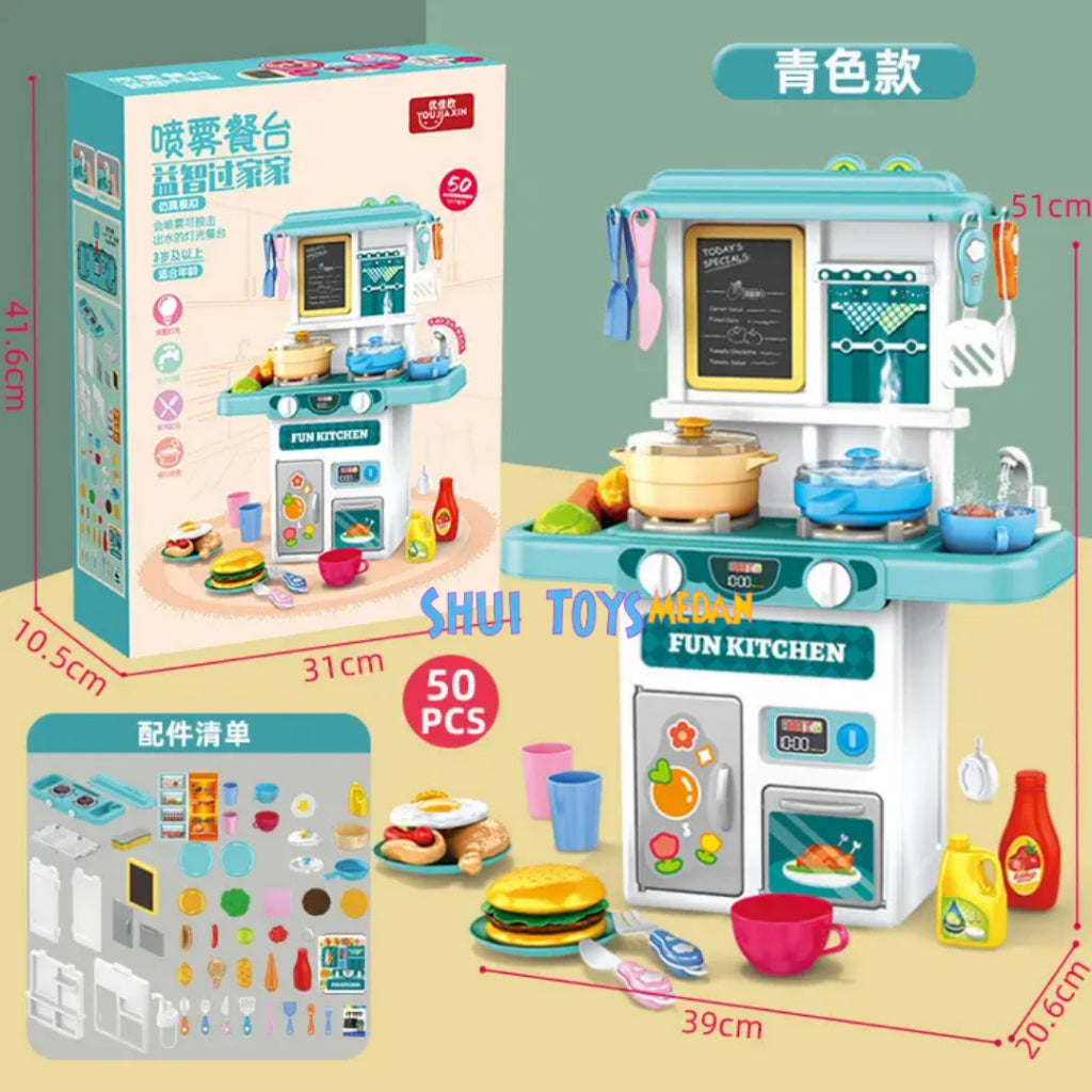 Kitchen playset with lights, sound, water and steam functions