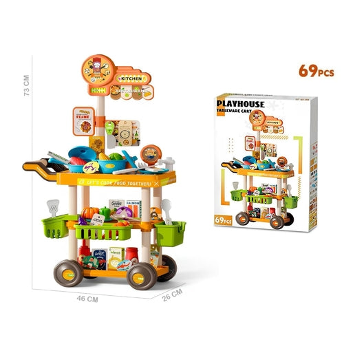 Kitchen Play Cart Playset, 69 Pieces, Ages 3+