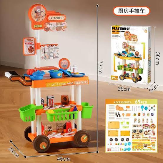 Kitchen Play Cart Playset, 69 Pieces, Ages 3+
