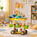 Wheeled kitchen play trolley with multiple shelves