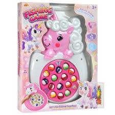 Unicorn-themed electric fishing game with 3 fishing poles and 15 fish