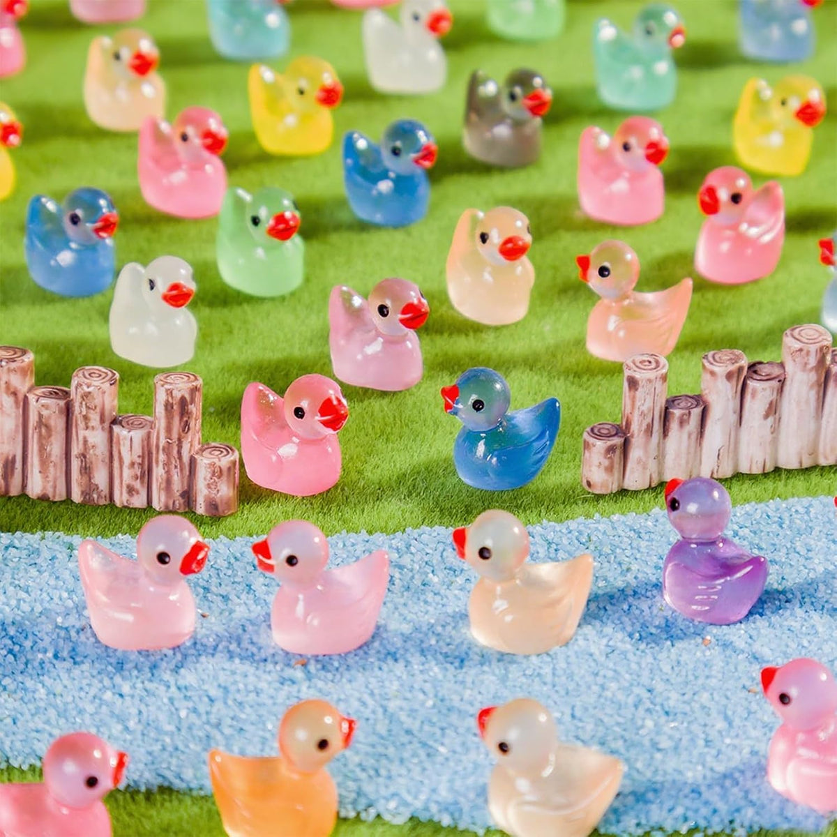 Set of miniature ducks that glow in the dark