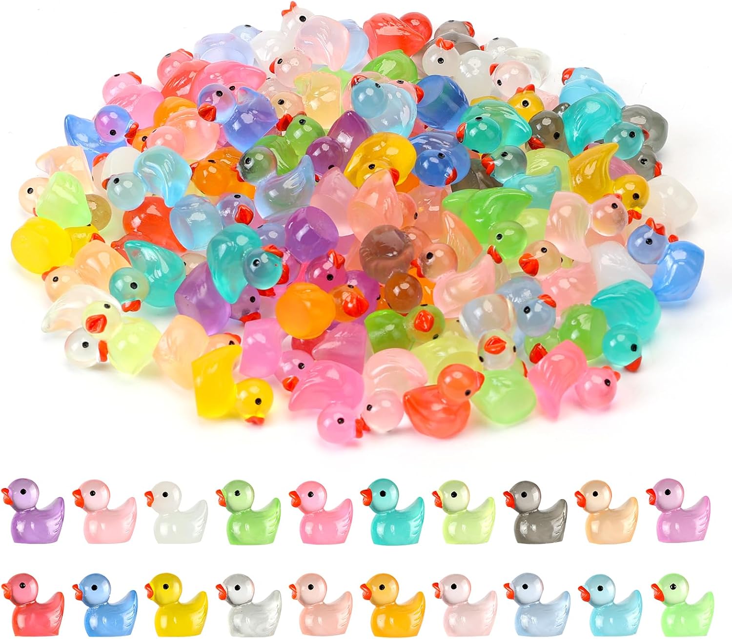 Small translucent multicolored miniature resin ducks