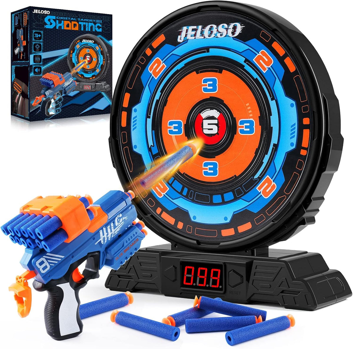 Foam dart toy gun set with electronic shooting target and darts