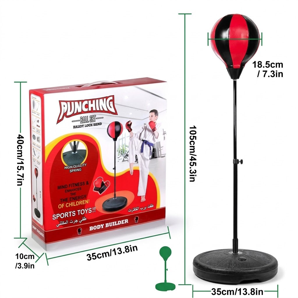 Red and black kids’ punching ball with adjustable height