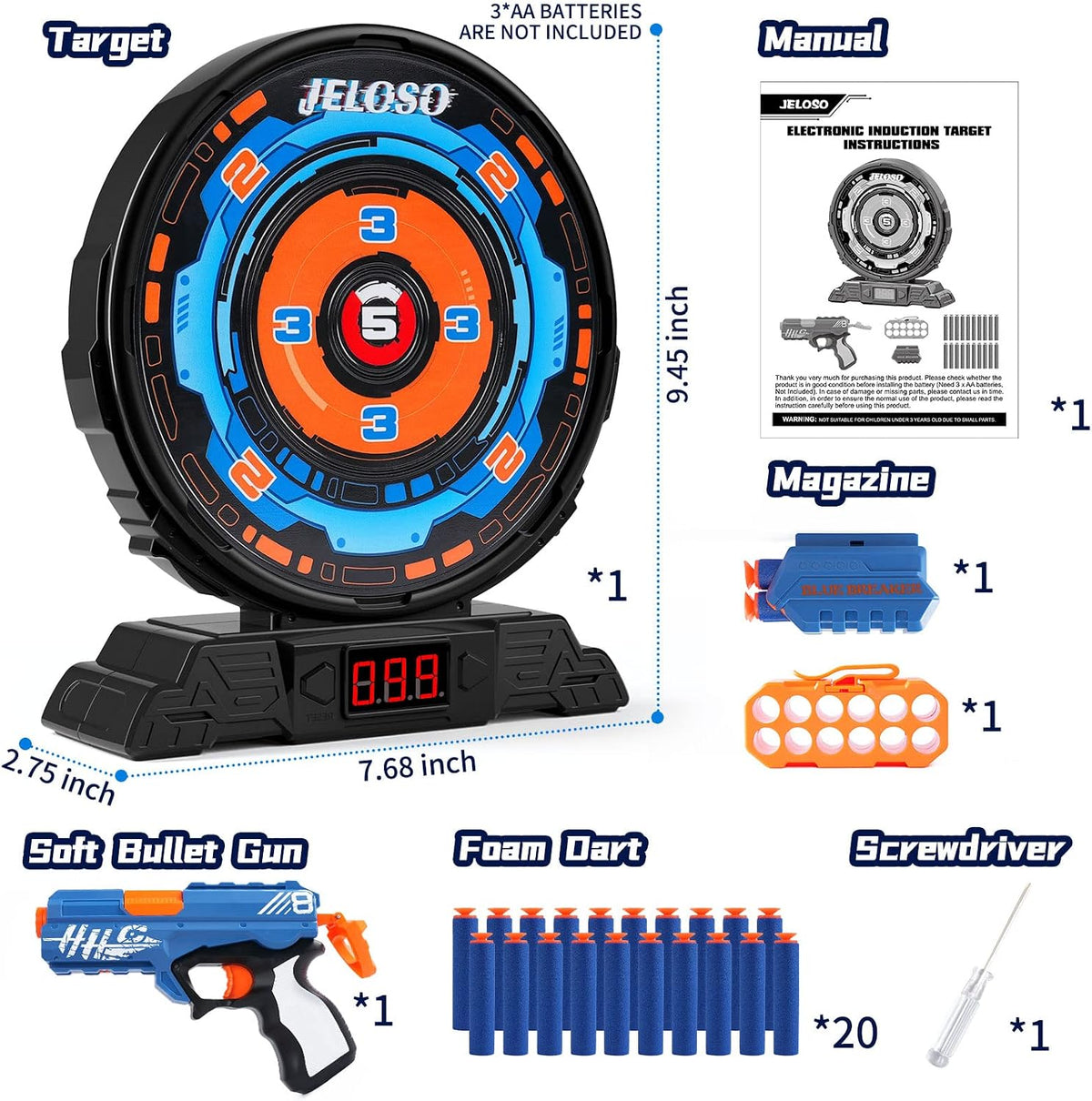Foam Dart Toy Gun with Electronic Target, 20 Darts