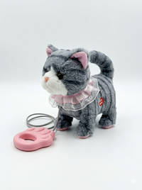 Plush Grey Cat with Leash
