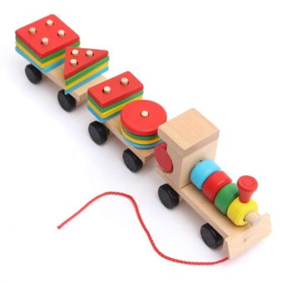 Three Small Train3 Children's wooden disassembly nut combination paired with three small trains