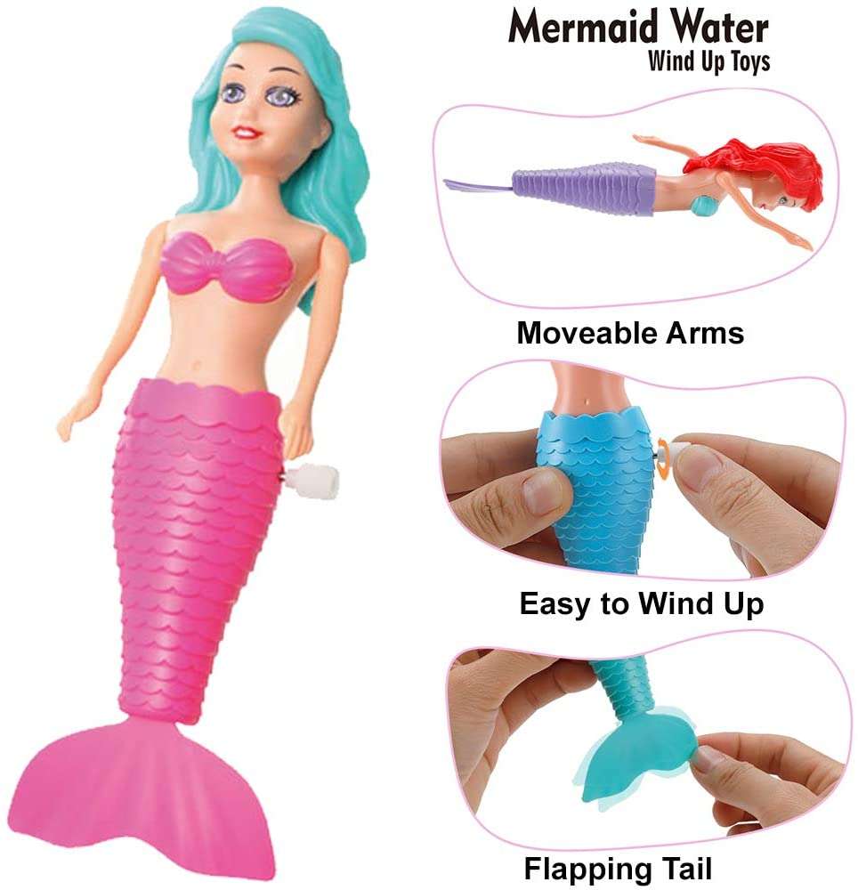 Random Colors Bath Toys for Toddlers Kids Girls Swimming Pool Beach Bathing Time Fun Mermaid Princess Wind Up Tail Flap Floating Water BathTub Toys 3 Pack Conquer Baby - 
