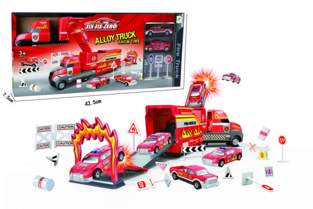 سيارة المطافئ - شاحنة نقل سيارات حمراء 2 سيارات ، 660-A153