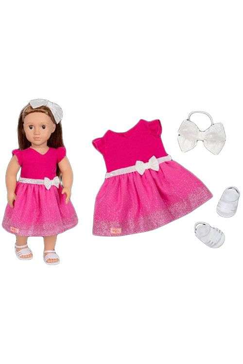 "جيلنا" دمية جوانا مع فستان وردي وأقواس بيضاء