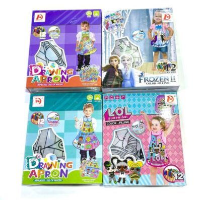 5d39f076-ce55-4854-926b-a77c1383127b Colouring Apron for Kids with Markers, Pink Trim, Washable Art Smock